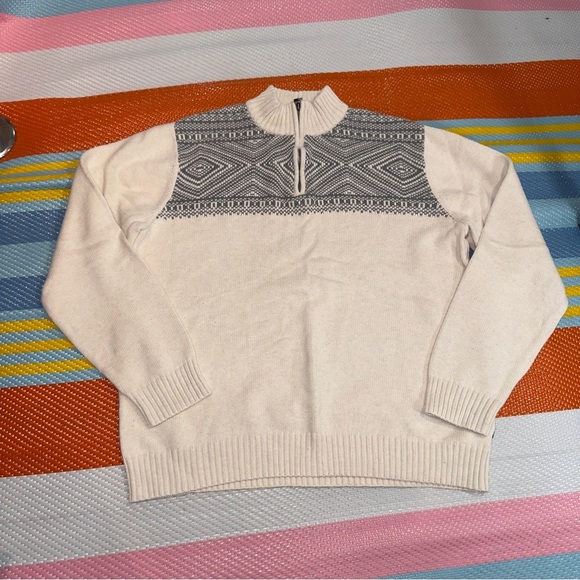 Chaps Cream Grey 1/4 Zip-Up Sweater Sweatshirt Men’s Size Large - Picture 1 of 5